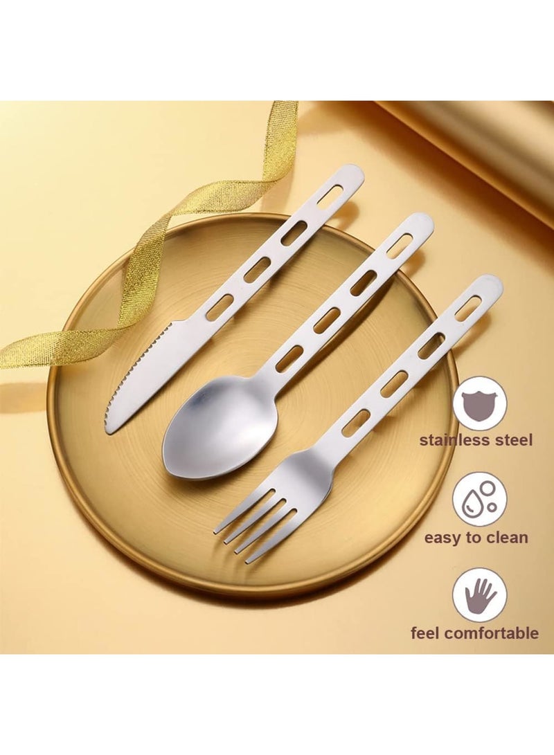 SOLARAE Camping Cutlery Set, 4 Pcs Stainless Steel Camping Fork Spoon Cutter Set with Carabiner, Reusable Utensils, Travel Flatware Set for Hiking, Picnic, Outdoor Backpacking, Silverware - Image 4