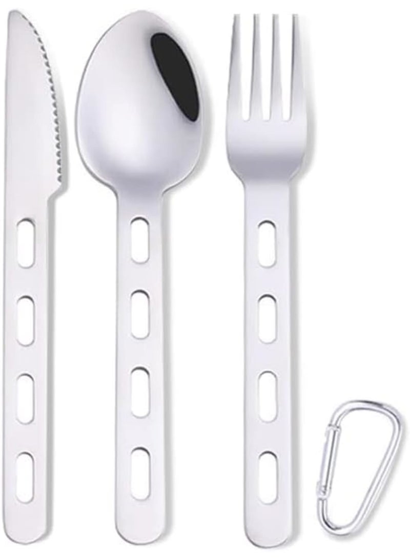 SOLARAE Camping Cutlery Set, 4 Pcs Stainless Steel Camping Fork Spoon Cutter Set with Carabiner, Reusable Utensils, Travel Flatware Set for Hiking, Picnic, Outdoor Backpacking, Silverware - Image 1