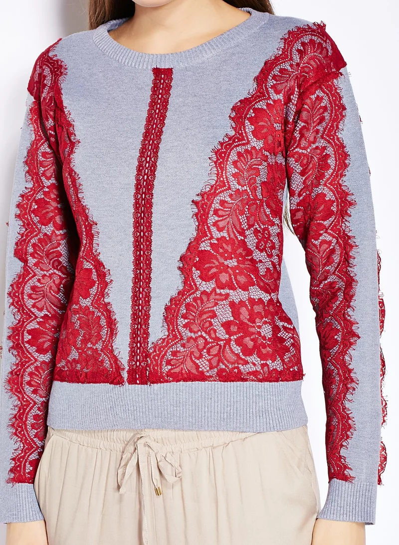 English Factory Lace Trim Sweater