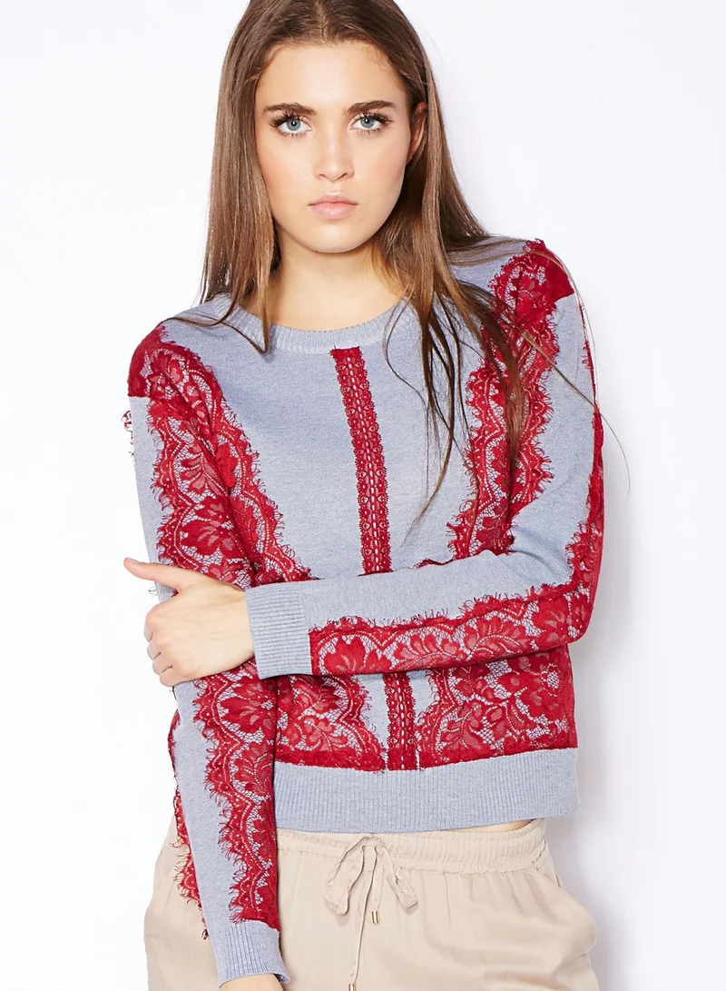 English Factory Lace Trim Sweater