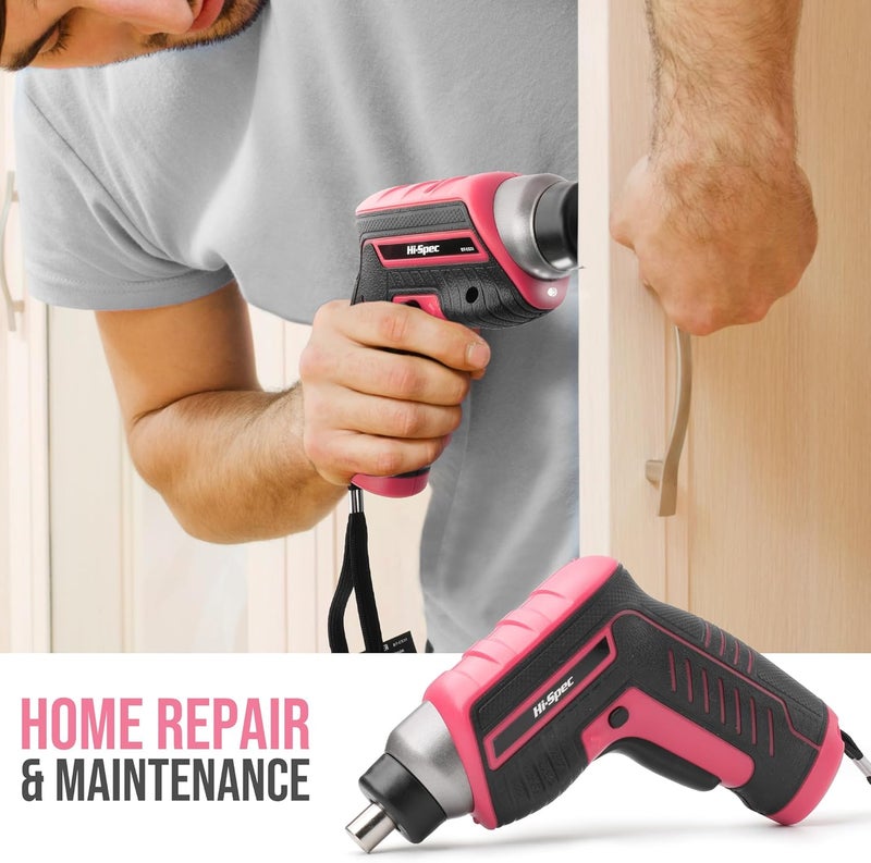 Hi-Spec 35 Piece Pink USB 3.6V Electric Power Screwdriver & DIY Tool Kit - Image 5