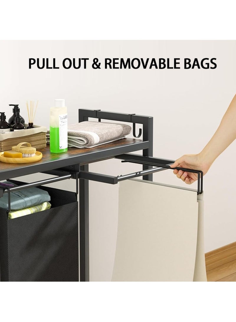 XiuWoo Laundry Basket with Wheels, 2-Section Rolling Laundry Hamper, Laundry Room Bedroom Dirty Sorter Organizer with Pull Out & Removable Bags  - Image 2