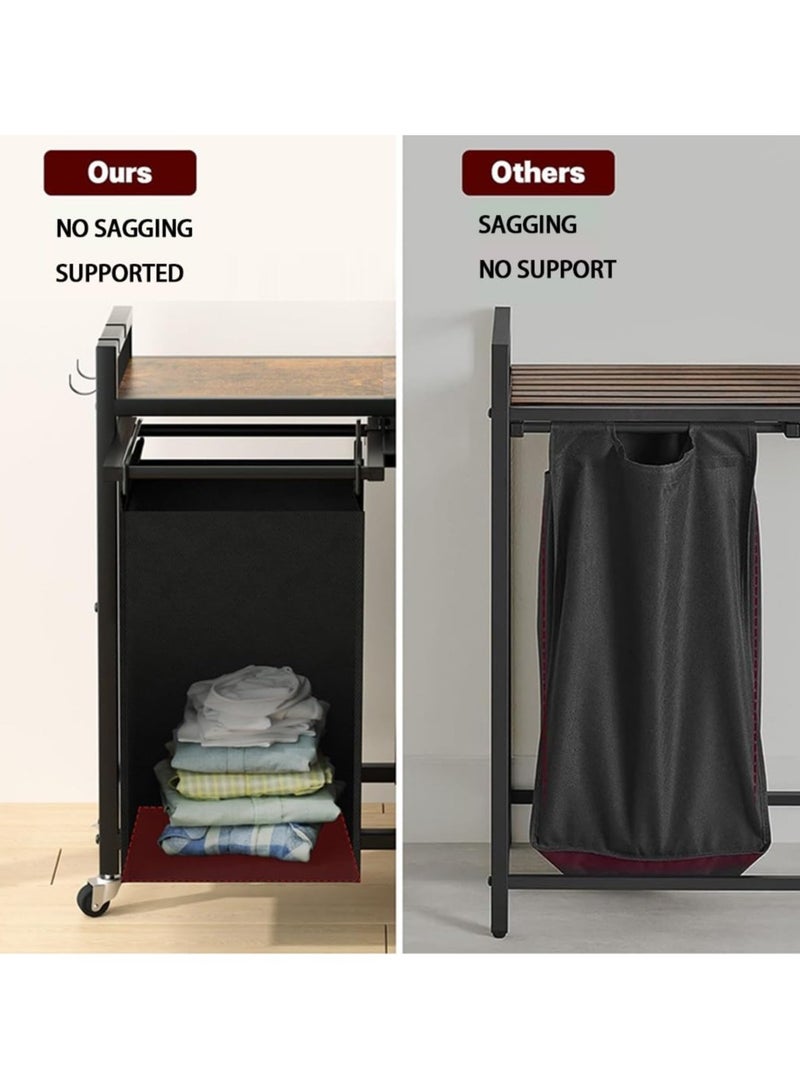 XiuWoo Laundry Basket with Wheels, 2-Section Rolling Laundry Hamper, Laundry Room Bedroom Dirty Sorter Organizer with Pull Out & Removable Bags  - Image 5
