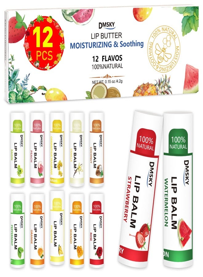DMSKY 12 Pack Lip Balm, Natural Lip Balm Bulk with Vitamin E and Coconut Oil, Moisturizing Lip Balm for Chapped Lips, Bulk Lip Balm for Women-12 Flavors - Image 1