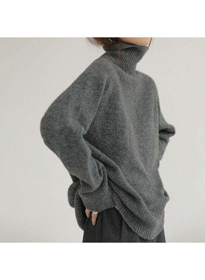 NIBEMINENT Autumn Women Turtleneck Sweater Loose Elegant Thick Pullover Solid Knitted Female Leisure Women Sweaters - Image 1