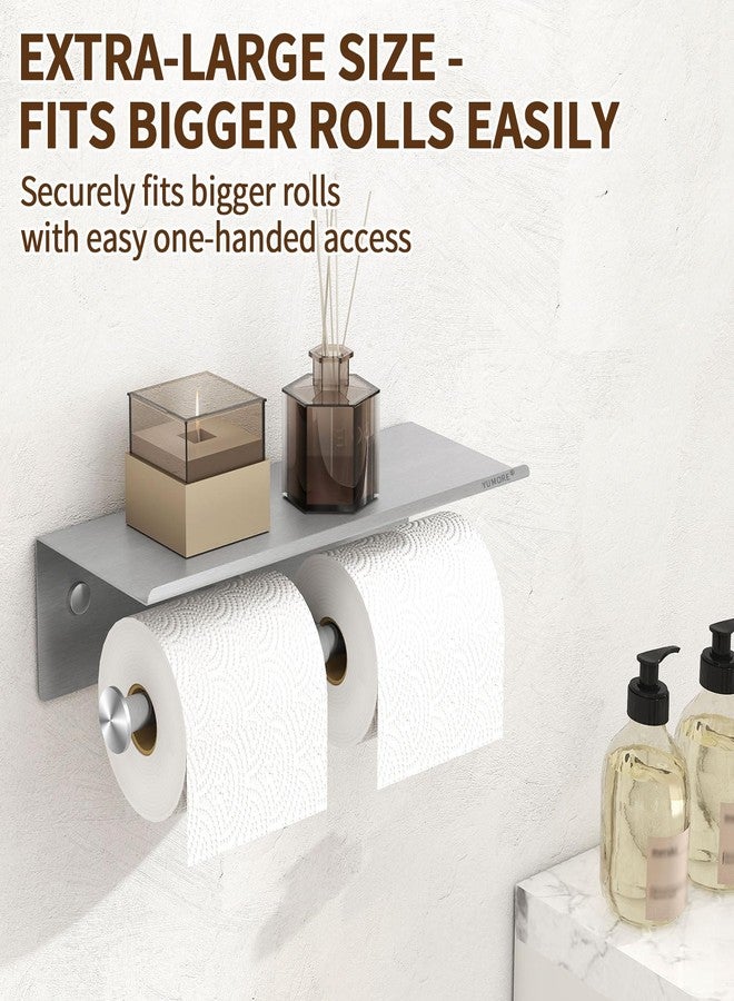 YUMORE Toilet Paper Holder, 304 Stainless Steel Bathroom Double Roll Tissue Holder with Shelf, Wall Mounted Washroom Dual TP Dispenser Storage, Flushable Wipes Dispenser, Brushed Nickel Finish - Image 4