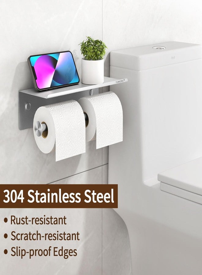 YUMORE Toilet Paper Holder, 304 Stainless Steel Bathroom Double Roll Tissue Holder with Shelf, Wall Mounted Washroom Dual TP Dispenser Storage, Flushable Wipes Dispenser, Brushed Nickel Finish - Image 5