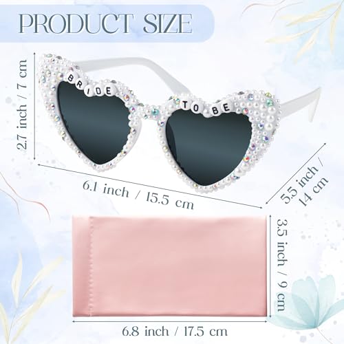 PANTIDE Bride To Be Sunglasses - Rhinestone Pearl Heart Shaped Sunglasses, Bachelorette Bridal Shower Wedding Engagement Party Favors Glasses Accessories, Jewelry Gift for Bridesmaid Women (White) - Image 2