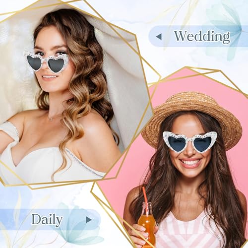 PANTIDE Bride To Be Sunglasses - Rhinestone Pearl Heart Shaped Sunglasses, Bachelorette Bridal Shower Wedding Engagement Party Favors Glasses Accessories, Jewelry Gift for Bridesmaid Women (White) - Image 5