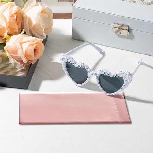PANTIDE Bride To Be Sunglasses - Rhinestone Pearl Heart Shaped Sunglasses, Bachelorette Bridal Shower Wedding Engagement Party Favors Glasses Accessories, Jewelry Gift for Bridesmaid Women (White) - Image 4