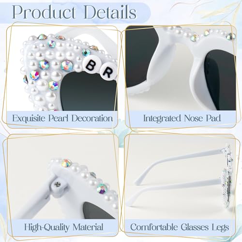 PANTIDE Bride To Be Sunglasses - Rhinestone Pearl Heart Shaped Sunglasses, Bachelorette Bridal Shower Wedding Engagement Party Favors Glasses Accessories, Jewelry Gift for Bridesmaid Women (White) - Image 3