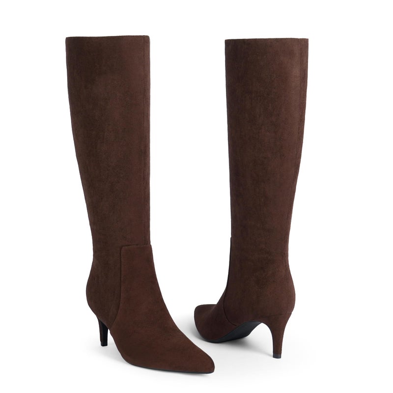 QIY Women Knee High Boots Chocolate Brown Boots Kitten Heel Pointed Toe Tall Fall Long Suede Boots Size 8 - Image 5
