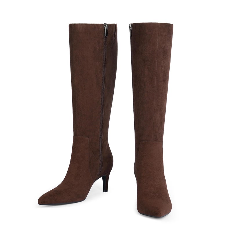 QIY Women Knee High Boots Chocolate Brown Boots Kitten Heel Pointed Toe Tall Fall Long Suede Boots Size 8 - Image 3