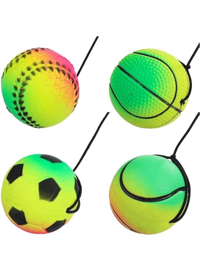 4pcs Wrist Return Ball Sports Ball on a String Toy Rubber Basketball Baseball Football Rebound Wristband for Boys Girls - Image 3