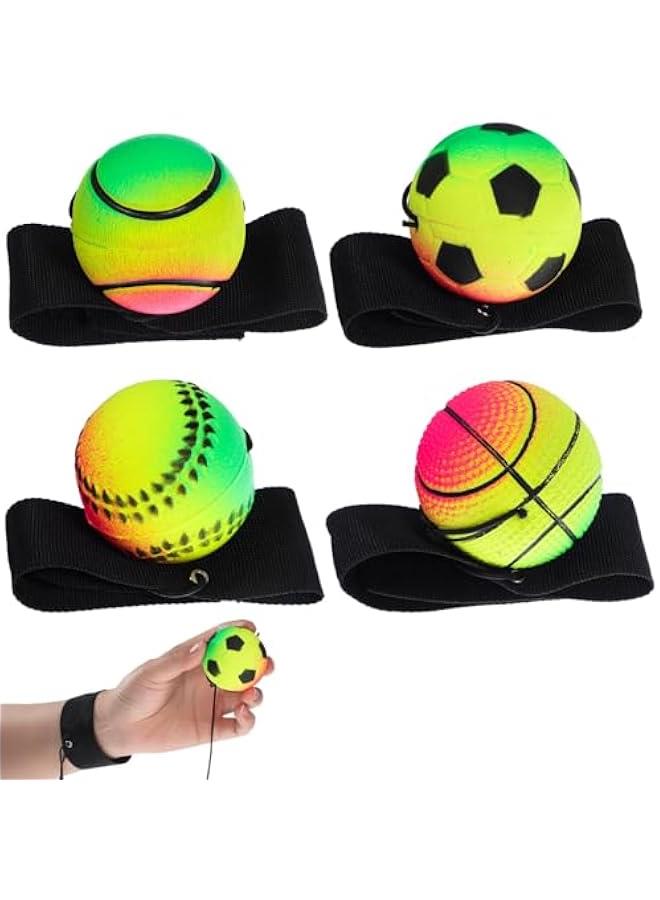 4pcs Wrist Return Ball Sports Ball on a String Toy Rubber Basketball Baseball Football Rebound Wristband for Boys Girls - Image 1