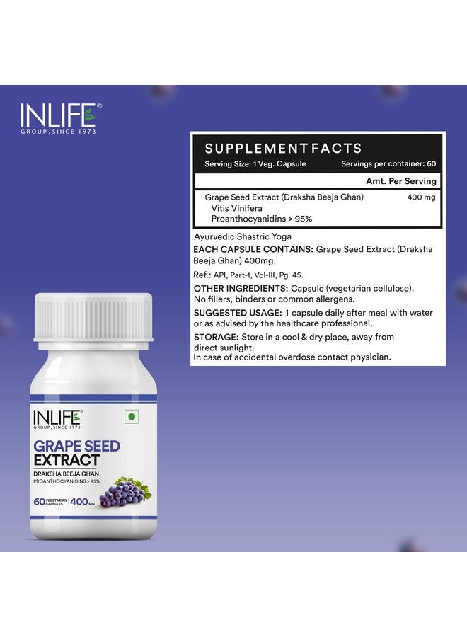 Inlife مستخلص بذور العنب INLIFE (بروانثوسيانيدين > 95%) مضاد للأكسدة، 400 ملغ - 60 كبسولة نباتية (عبوة من 1، 60) - Image 2