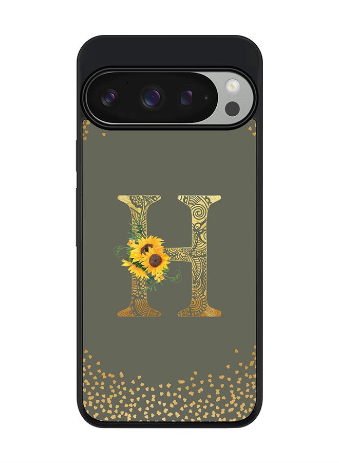 Stylizedd For Google Pixel 9 Pro Case,Slim fit Camera Protection, Shockproof Thin Phone cover - Custom Floral Monogram - H (Olive Green ) - Image 1