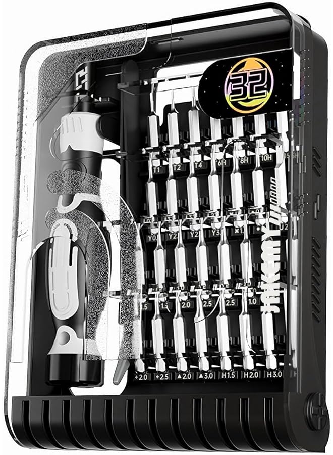 PROMASS promass Precision Screwdriver Set, 32-Piece Magnetic Bits with Tweezers, Ideal for Repairing Mobile Phones, Laptops, Cameras, Tablets, and More, Compact Electronic Repair Kit (Black)  - Image 1