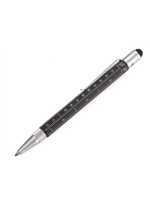 Troika Pıp22/Bk Construction Mini Ballpoint Pen - Black 2 Separate Rulers in cm and Inch, Touch Top 