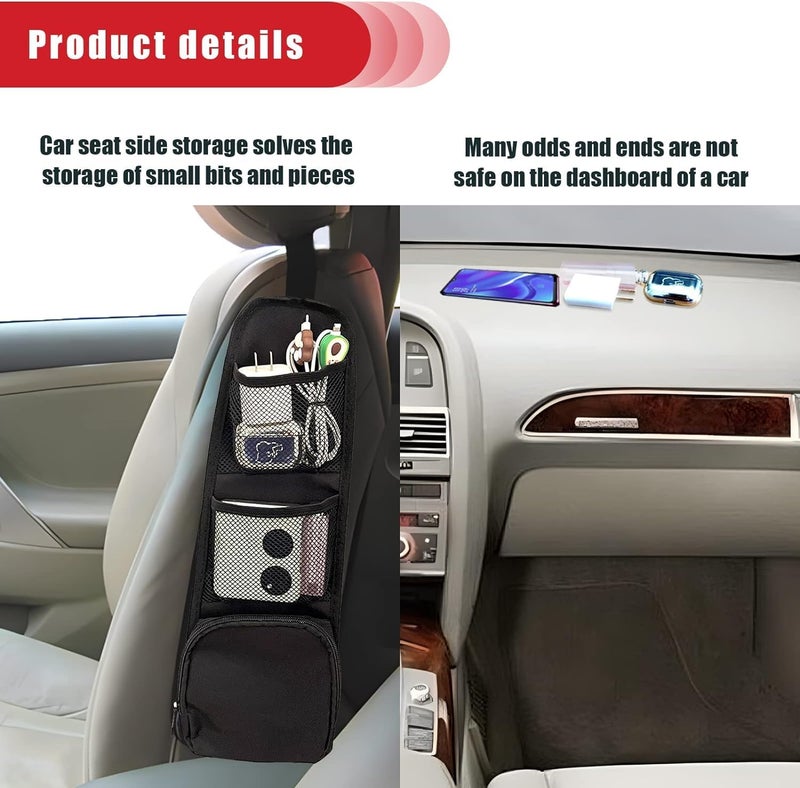 BEANPRECOY 2PCS Car Seat Organizer, Mesh Hanging Storage Bag with Multi-Pocket, Side Seat Pocket Holder for Phone, Wallet, Glasses, Universal Fit for Car SUV Truck Accessories - Image 4
