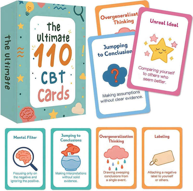 SYOSI 110 CBT Cards for Cognitive Behavioral Therapy, Positive Mindfulness Flashcards for Stress Relief and Emotional Well-Being for Teens, Adults, Therapists - Image 1