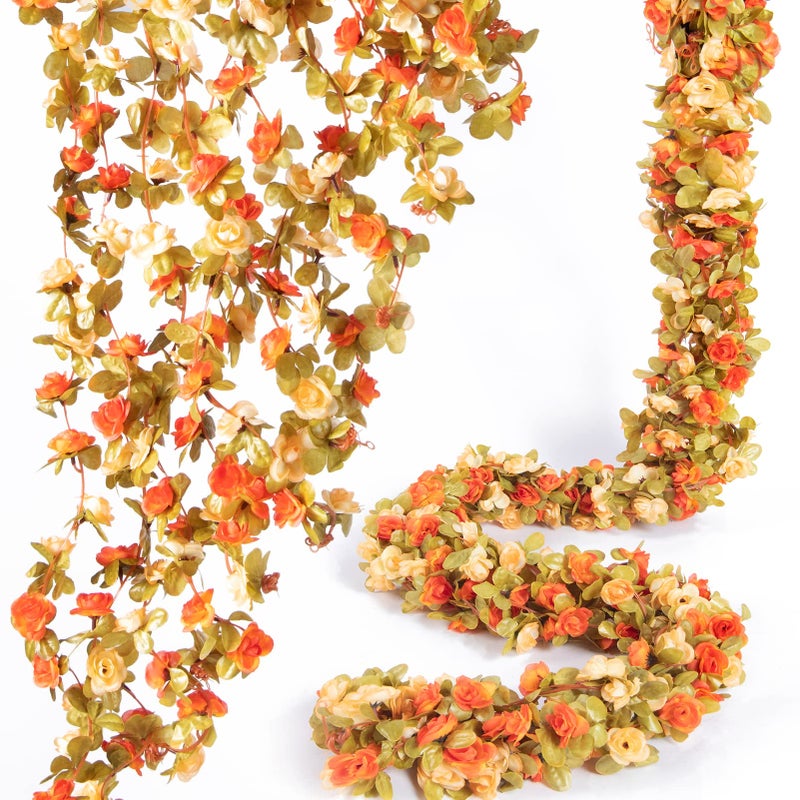 PONKING 6 Pcs 49FT Flower Garland Artificial Rose Vine Flowers with Green Leaves Hanging Fake Roses Vine for Room Anniversary Wedding Birthday Christmas Wall Arch Decor Spring Red Flower