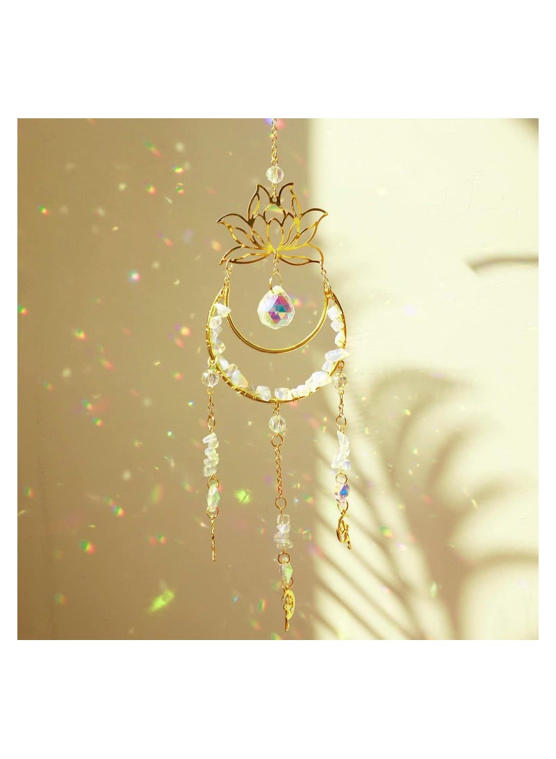 XiuWoo Lotus Crystal Suncatcher Garden Hanging Sun Catcher Opal Prisms Catchers for Window Indoor Outdoor Patio Backyard Decoration Home Office Car Charm Gift Mom  - Image 1