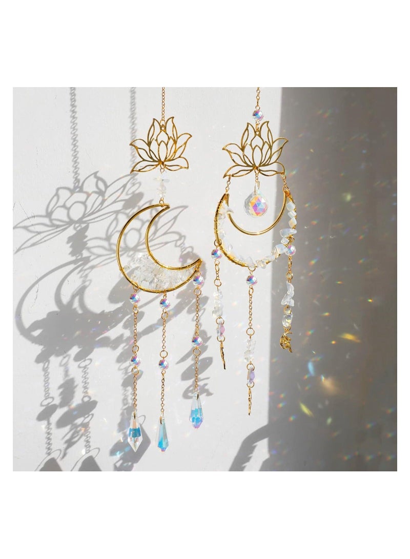 XiuWoo Lotus Crystal Suncatcher Garden Hanging Sun Catcher Opal Prisms Catchers for Window Indoor Outdoor Patio Backyard Decoration Home Office Car Charm Gift Mom  - Image 2