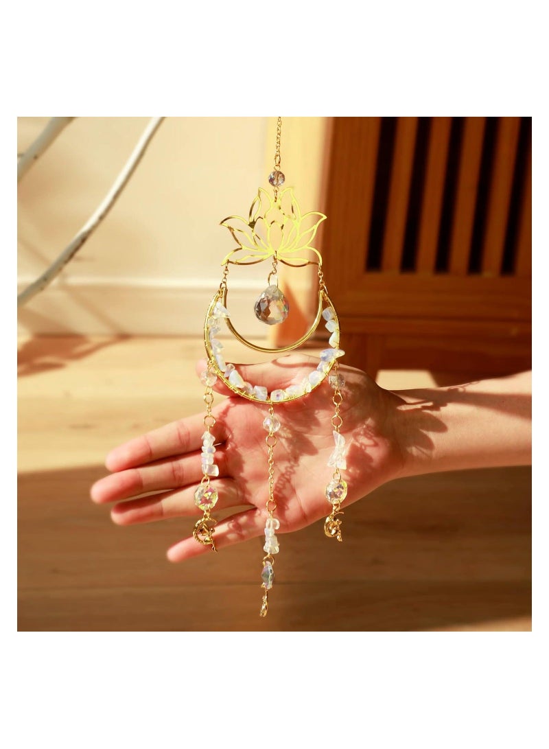 XiuWoo Lotus Crystal Suncatcher Garden Hanging Sun Catcher Opal Prisms Catchers for Window Indoor Outdoor Patio Backyard Decoration Home Office Car Charm Gift Mom  - Image 3