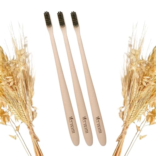 Vernam Wheat Straw Toothbrush | Eco-Friendly | Charcoal Infused Soft Bristles | Gentle on Gums Soft Toothbrush | Manual Toothbrush for Adults - Sustainable and Gentle Oral Care | Pack of 1 | 3 Brushes - Image 1