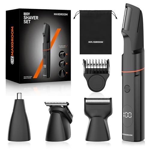 MAXGROOM Manscape Body Hair Trimmer for Men, Waterproof Pubic, Groin & Ball Shaver, No-Nick Mens Electric Grooming Kit with LED Display, USB Rechargeable, Adjustable Guide Comb - Image 1