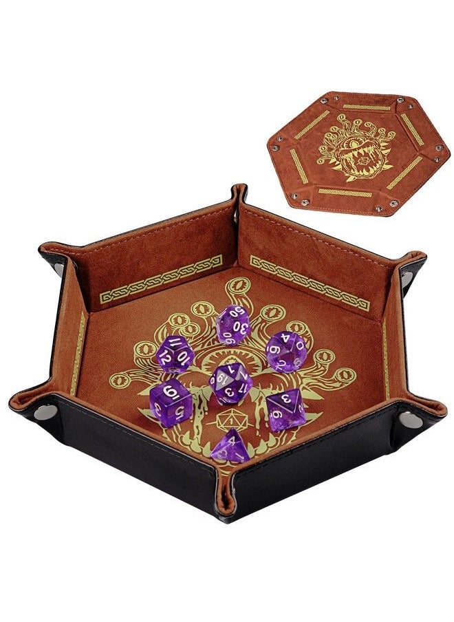 CZYY - D&D Dice Tray Pu Leather Hexagon Dice Holder Printed With Beholder Portable And Foldable Dice Rolling Mat For Board Game And Tabletop Rpg (Style B) - Image 1