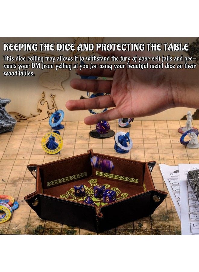 CZYY - D&D Dice Tray Pu Leather Hexagon Dice Holder Printed With Beholder Portable And Foldable Dice Rolling Mat For Board Game And Tabletop Rpg (Style B) - Image 1