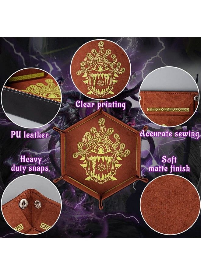 CZYY - D&D Dice Tray Pu Leather Hexagon Dice Holder Printed With Beholder Portable And Foldable Dice Rolling Mat For Board Game And Tabletop Rpg (Style B) - Image 1