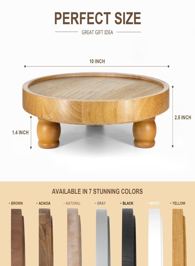 EOSAHR Farmhouse Round Wood Riser - Wooden Tray Pedestal Stand for Bathroom Decor & Kitchen Sink - Decorative Riser Display Stand for Cupcake, Candle and Sponge (Light Brown) - Image 2