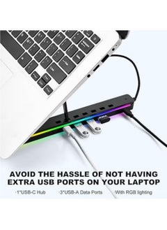 Rock Pow Laptop Stand for Desk, Aluminum Computer Stand with USB-A、USB-C and RGB Lights, Adjustable Foldable Portable Stand, with USB-A 3.0 and USB-C 2.0 Hub Multi-Functional Laptop Riser with Additional Ports  - Image 3