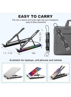 Rock Pow Laptop Stand for Desk, Aluminum Computer Stand with USB-A、USB-C and RGB Lights, Adjustable Foldable Portable Stand, with USB-A 3.0 and USB-C 2.0 Hub Multi-Functional Laptop Riser with Additional Ports  - Image 2