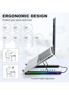 Rock Pow Laptop Stand for Desk, Aluminum Computer Stand with USB-A、USB-C and RGB Lights, Adjustable Foldable Portable Stand, with USB-A 3.0 and USB-C 2.0 Hub Multi-Functional Laptop Riser with Additional Ports  - Image 5