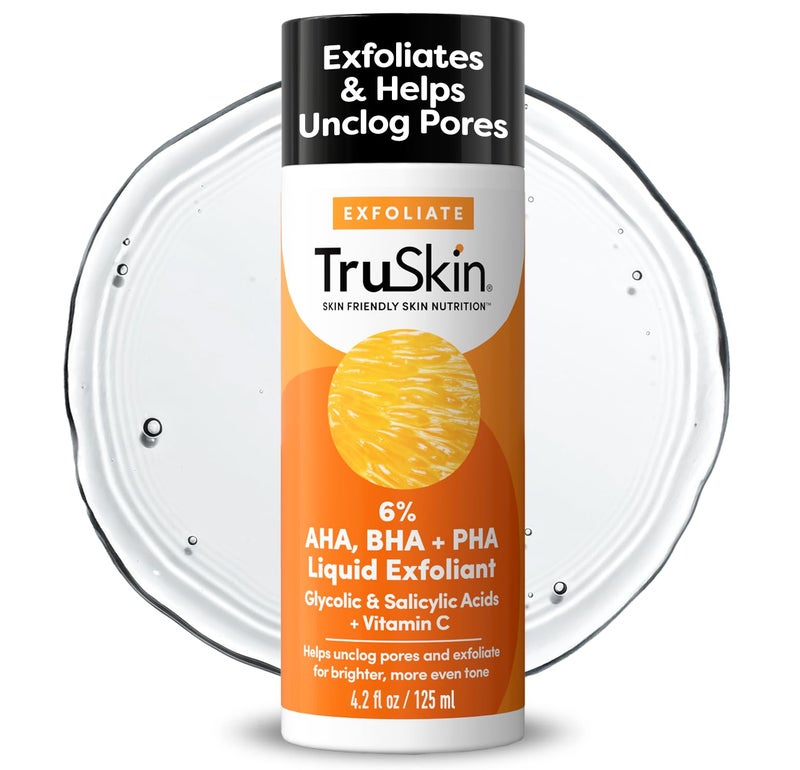 TruSkin BHA Liquid Exfoliant & Toner for Face - Triple Acid AHA BHA PHA Exfoliator with Salicylic, Glycolic Acid & Vitamin C - Improves Look of Tone & Texture, Unclogs Pores, 4.2 fl oz - Image 1