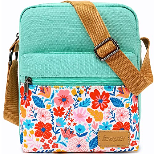 Leaper Girls Crossbody Purses 2 PCS Floral Messenger Bag Canvas Crossbody Bag and Purse Set for Women (SD07-Water Blue) - Image 1