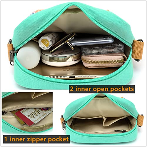 Leaper Girls Crossbody Purses 2 PCS Floral Messenger Bag Canvas Crossbody Bag and Purse Set for Women (SD07-Water Blue) - Image 3