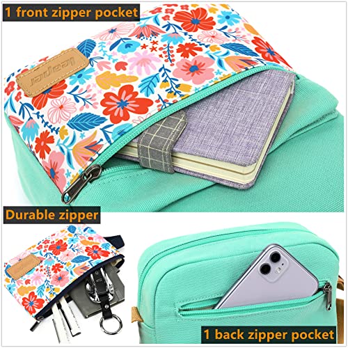 Leaper Girls Crossbody Purses 2 PCS Floral Messenger Bag Canvas Crossbody Bag and Purse Set for Women (SD07-Water Blue) - Image 4
