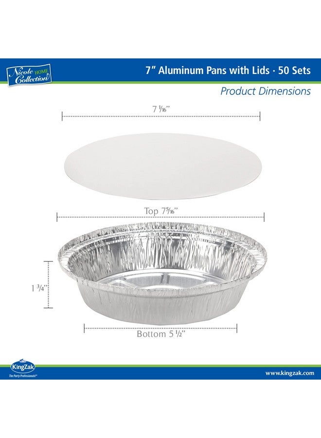 Nicole Home Collection Nicole Home Collection Aluminum Pans 7” Round Disposable Foil Pans With Lids (50 Pack) - 7 Inch Round Disposable Takeout Pans With Board Lids (7" Inch Round) - Image 2