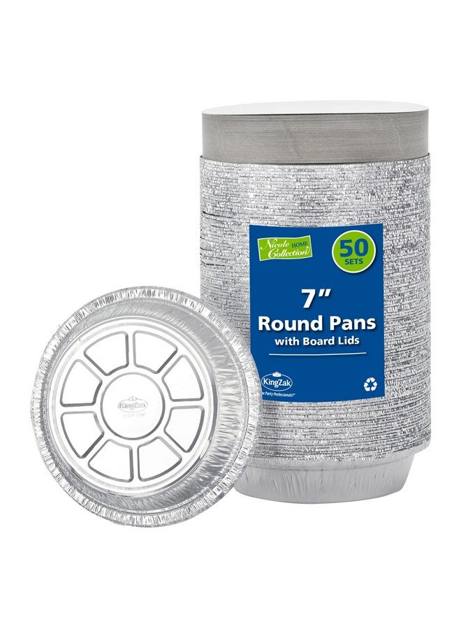 Nicole Home Collection Nicole Home Collection Aluminum Pans 7” Round Disposable Foil Pans With Lids (50 Pack) - 7 Inch Round Disposable Takeout Pans With Board Lids (7" Inch Round) - Image 1