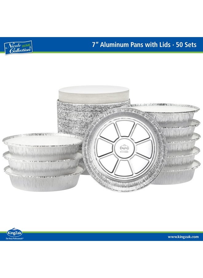 Nicole Home Collection Nicole Home Collection Aluminum Pans 7” Round Disposable Foil Pans With Lids (50 Pack) - 7 Inch Round Disposable Takeout Pans With Board Lids (7" Inch Round) - Image 5