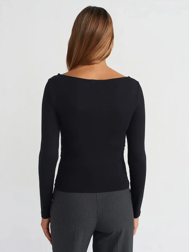 Dilvin DILVIN Slim Fit Ribbed Boat Neck Blouse