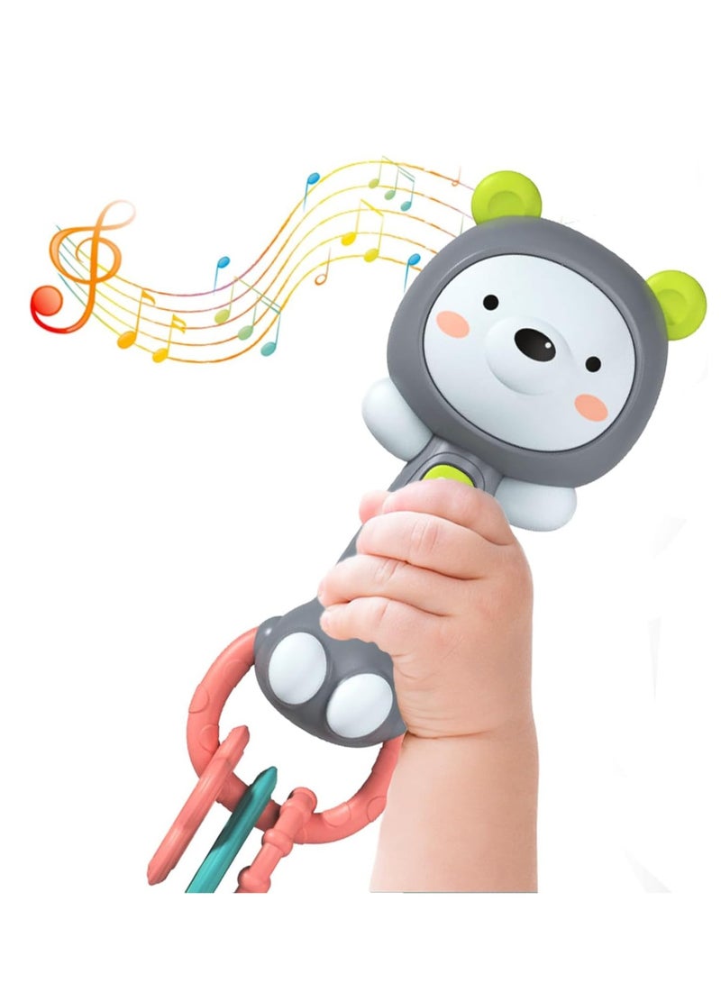 دوكو لعبة رجاجة موسيقية للأطفال، لعبة عضاضة للأطفال الرُّضع من 6-12-18 شهراً، ألعاب حسية للأطفال، هدايا للأطفال الأولاد والبنات (شكل دب) - Image 1