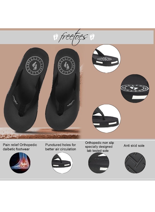 Freetoes Black Orthopedic Flip Flops for Men - Image 1