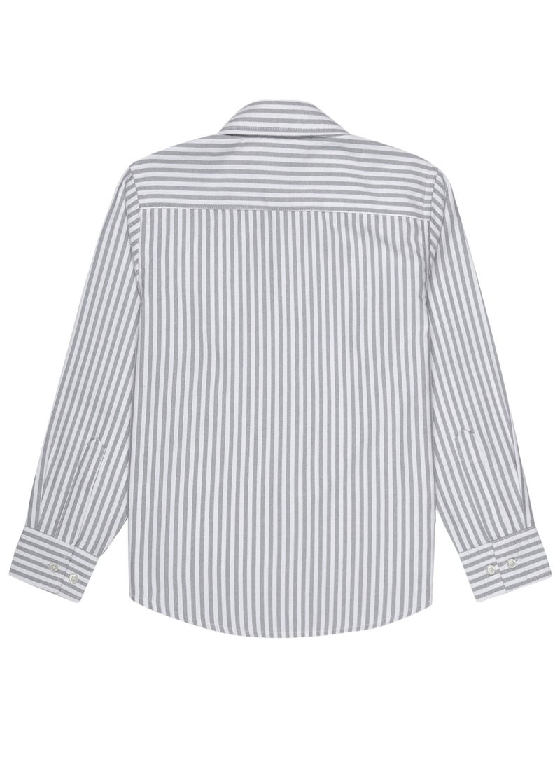 U.S. ELK Boys' Long Sleeve Oxford Dress Shirt | Kids Classic Formal Button Down Shirt | Collared Neck Striped Cotton Shirt - White-Grey  - Image 2