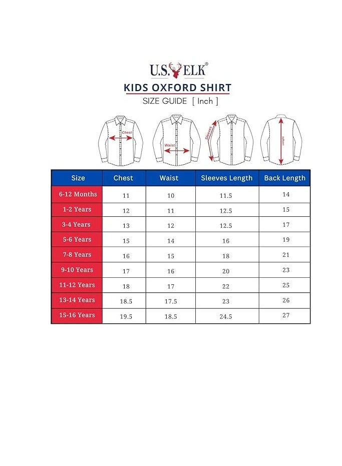 إلكة قميص أكسفورد بأكمام طويلة للأولاد | قميص رسمي كلاسيكي بأزرار للأطفال | قميص قطني بياقة - أبيض-رمادي - Image 4